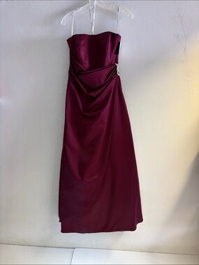 David's Bridal Strapless Wine/Burgundy Formal Dress with Side Drape